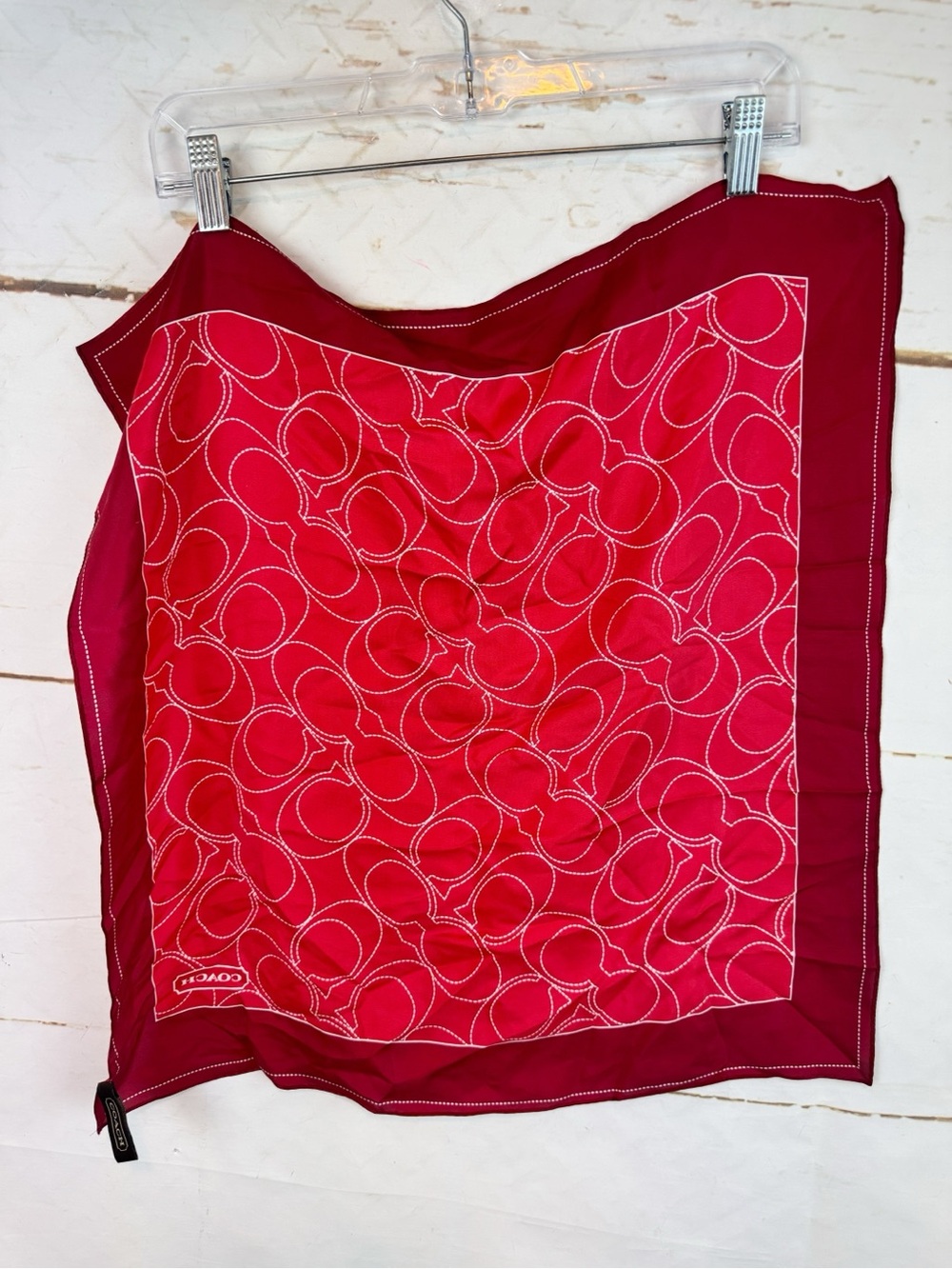 Coach | Red 100% Silk Square C Logo Scarf - Picture 5 of 8